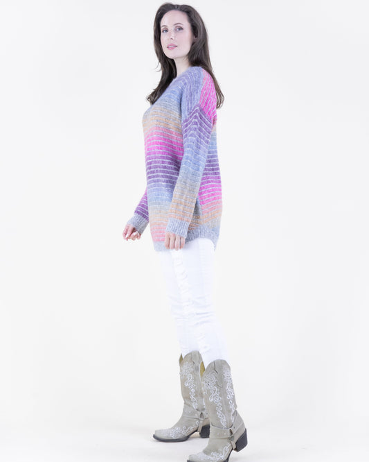 Relaxed Striped Gradient Pullover Sweater