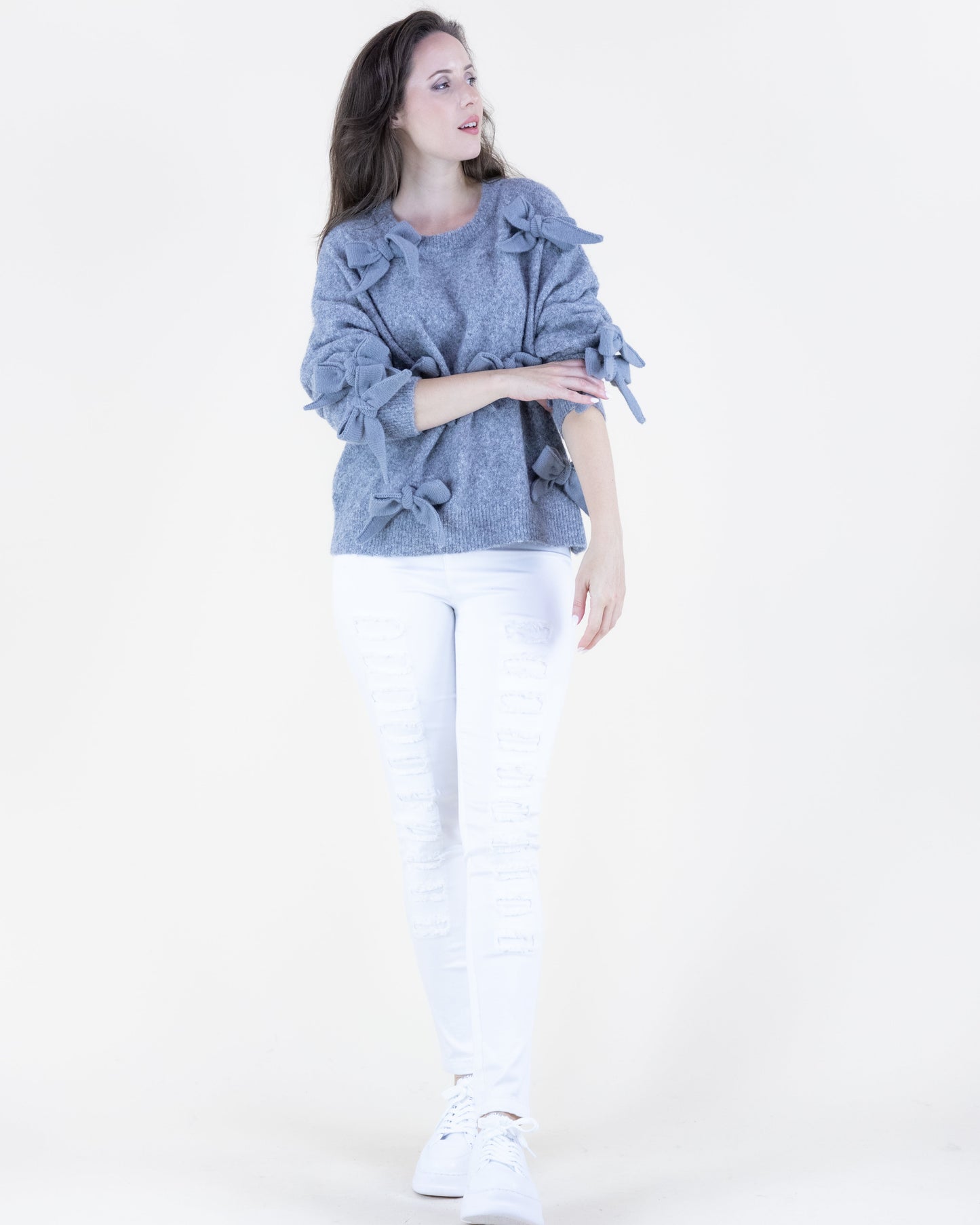 Softest Heathered Bowtie Crew Neck Cropped Sweater