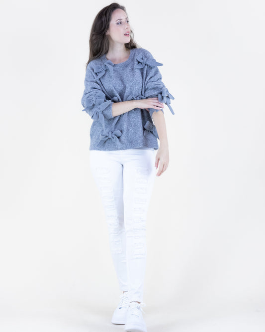 Softest Heathered Bowtie Crew Neck Cropped Sweater