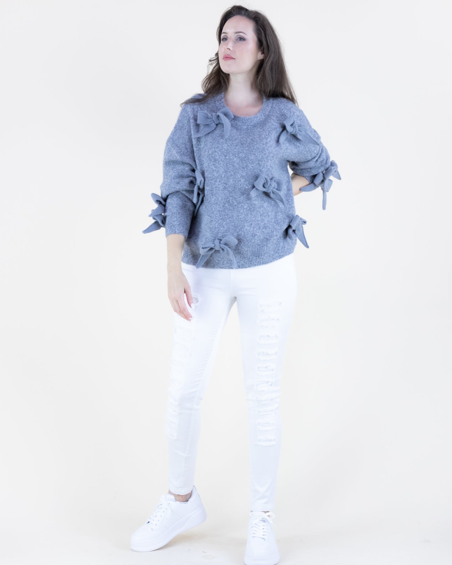 Softest Heathered Bowtie Crew Neck Cropped Sweater