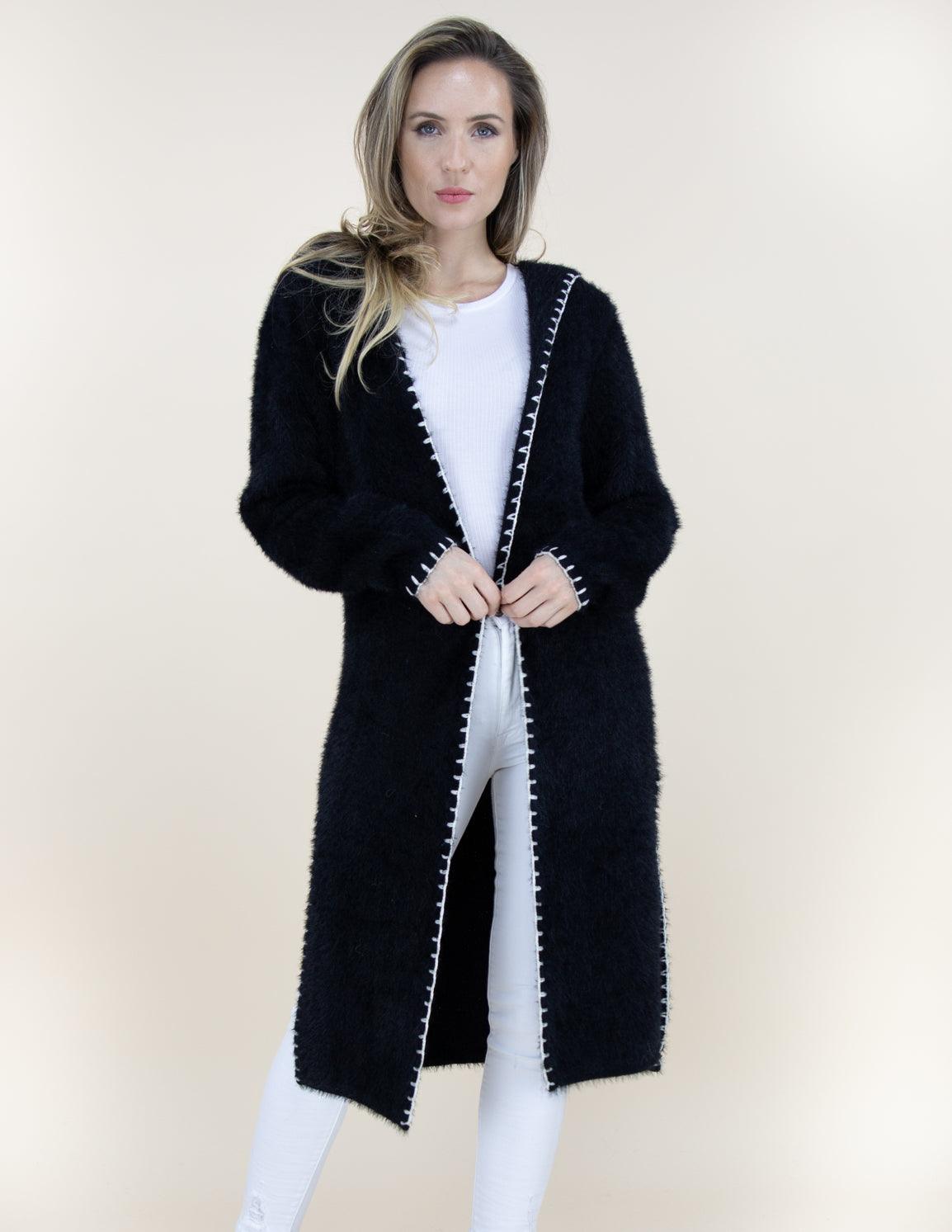 Long Cardigan w/ Hood and Seam Stitch