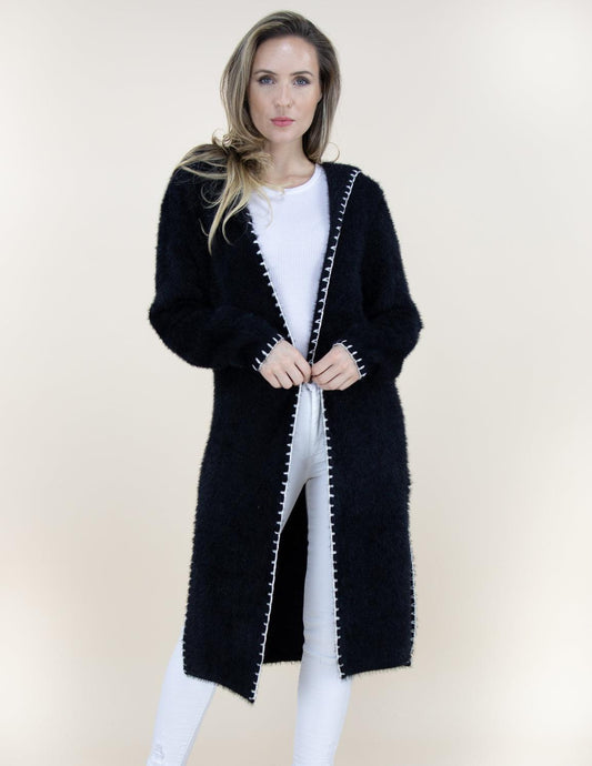Long Cardigan w/ Hood and Seam Stitch
