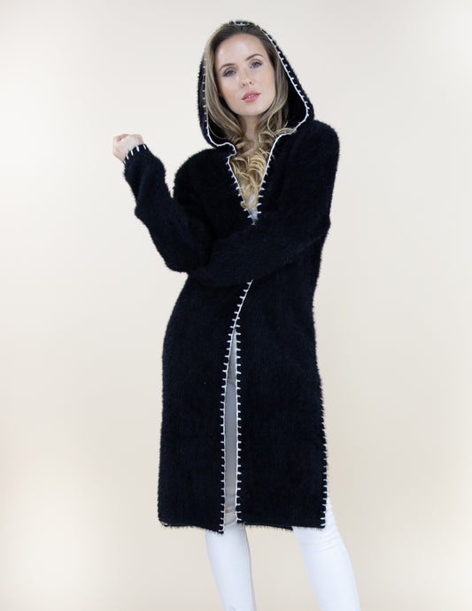 Long Cardigan w/ Hood and Seam Stitch
