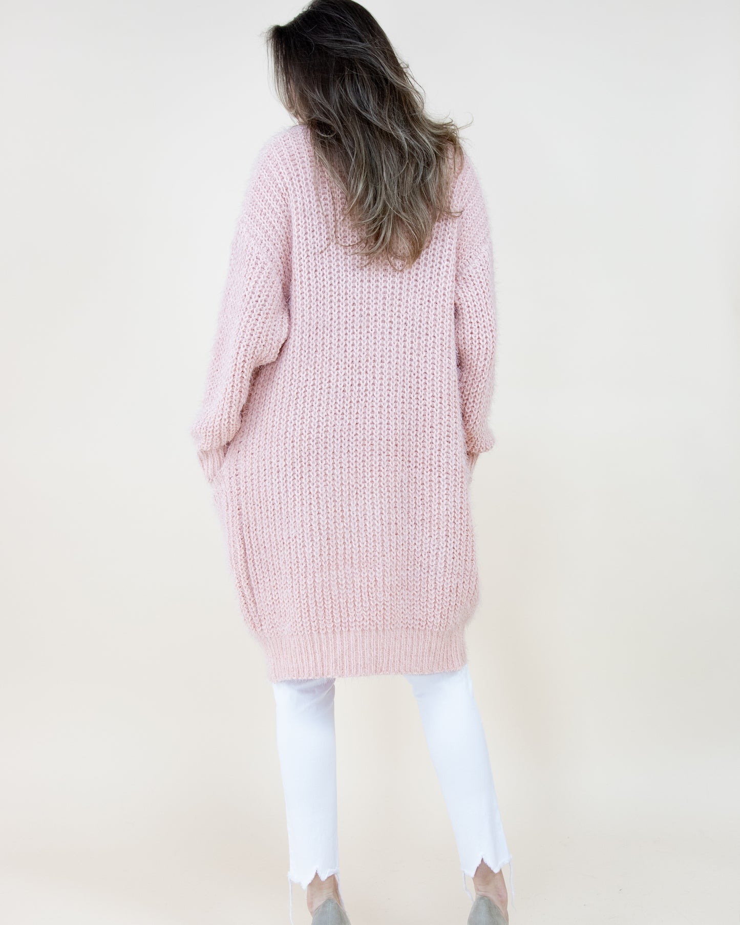 Eyelash Long Sleeve Braided Trim Pocket Cardigan