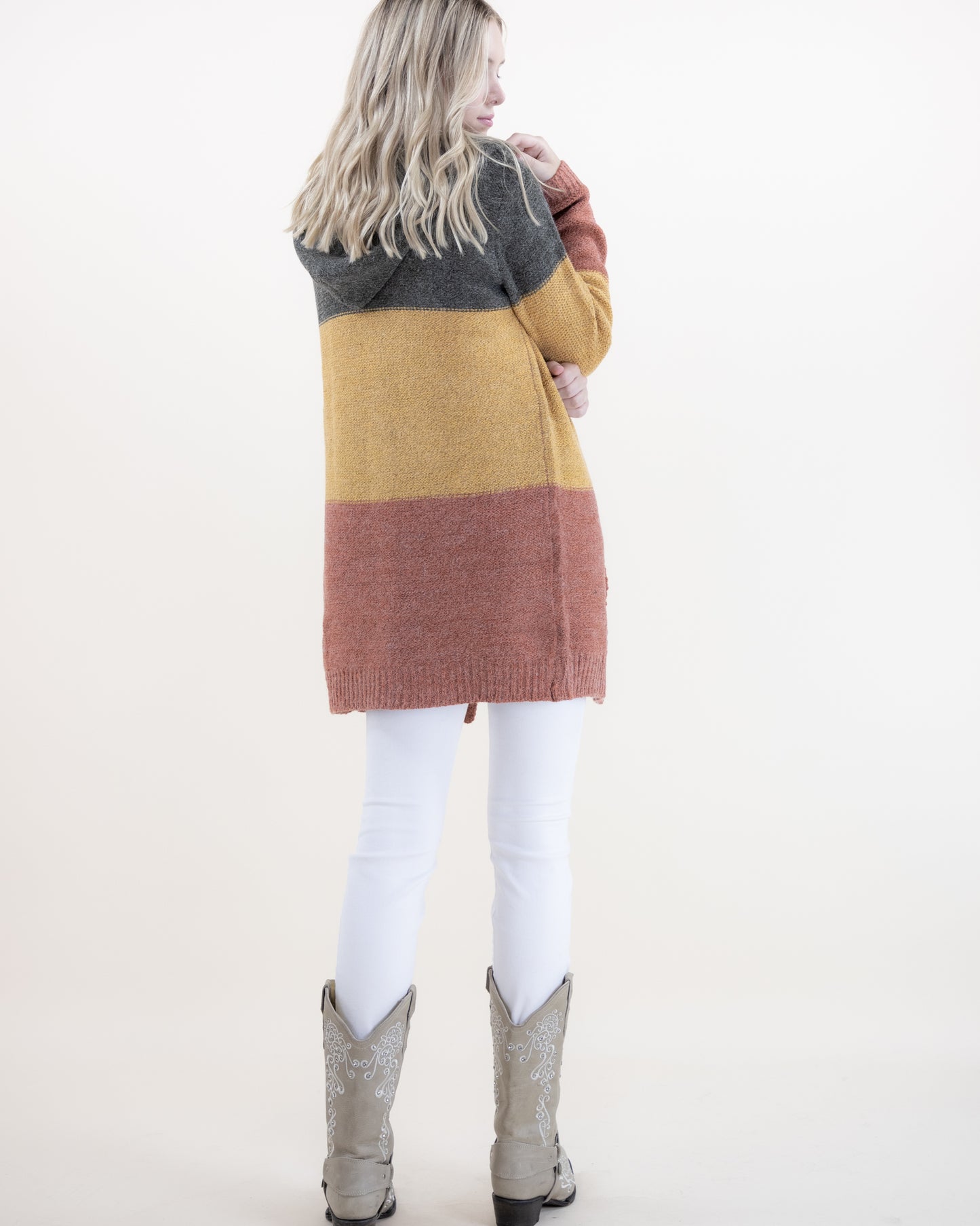 Multi Color Block Hooded Cardigan