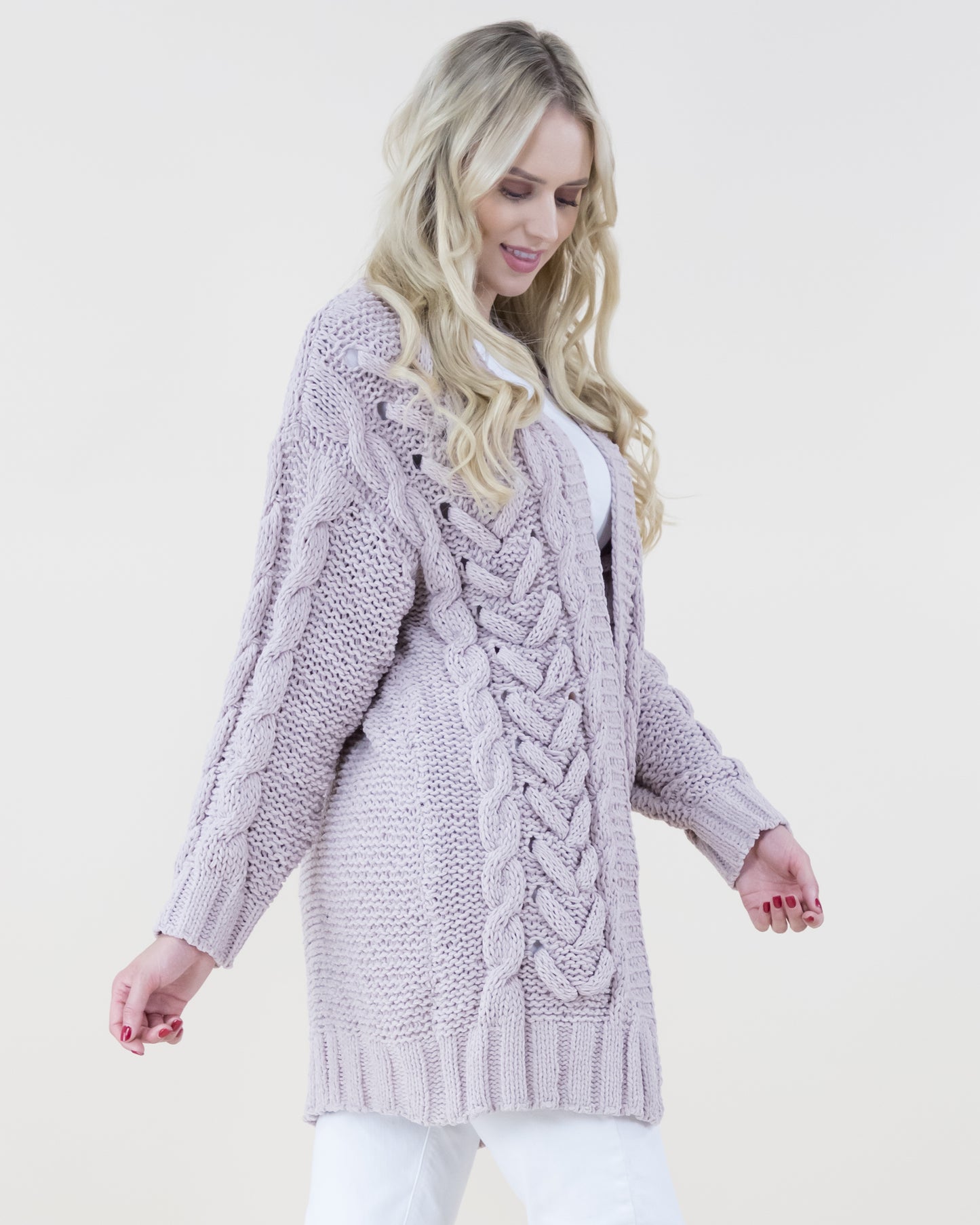 Herringbone Pattern Knitted Cardigan