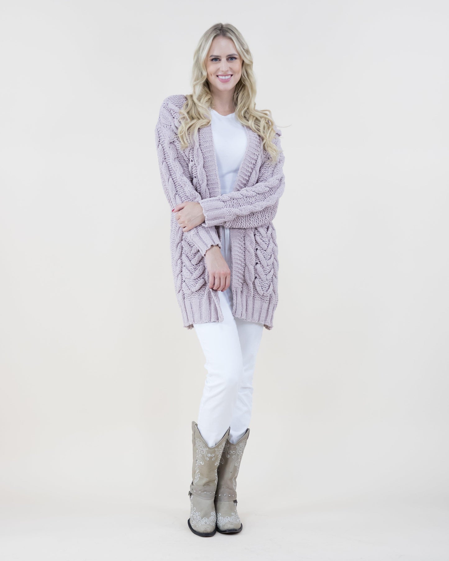 Herringbone Pattern Knitted Cardigan