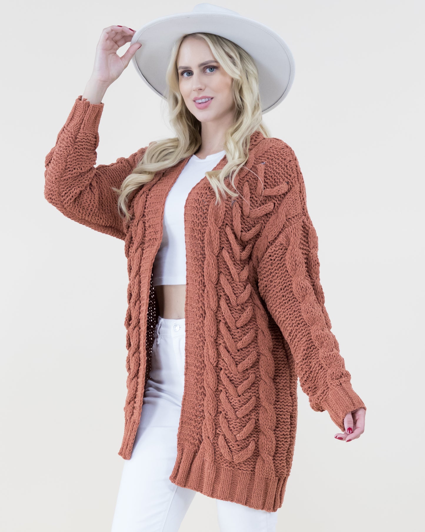 Herringbone Pattern Knitted Cardigan