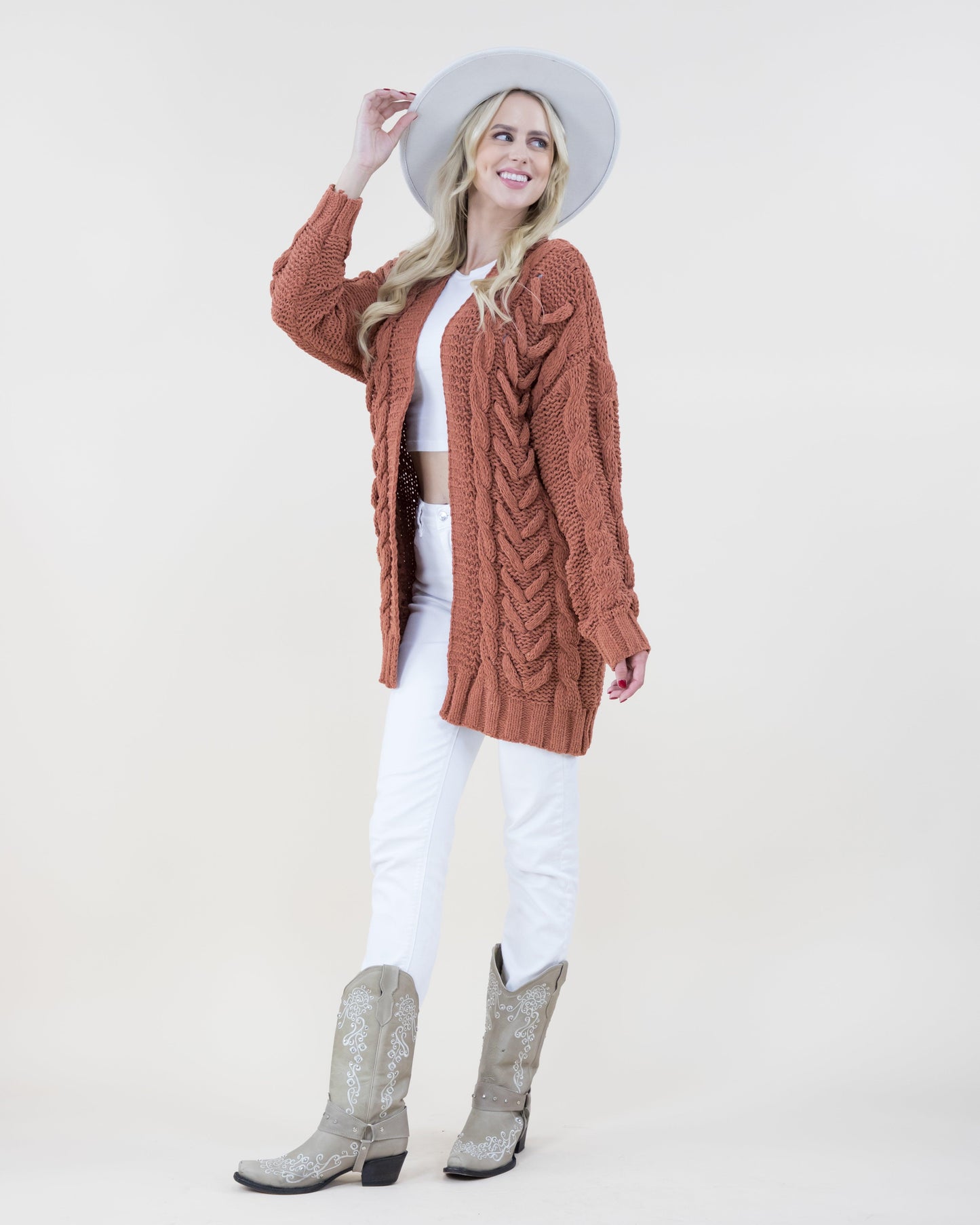 Herringbone Pattern Knitted Cardigan
