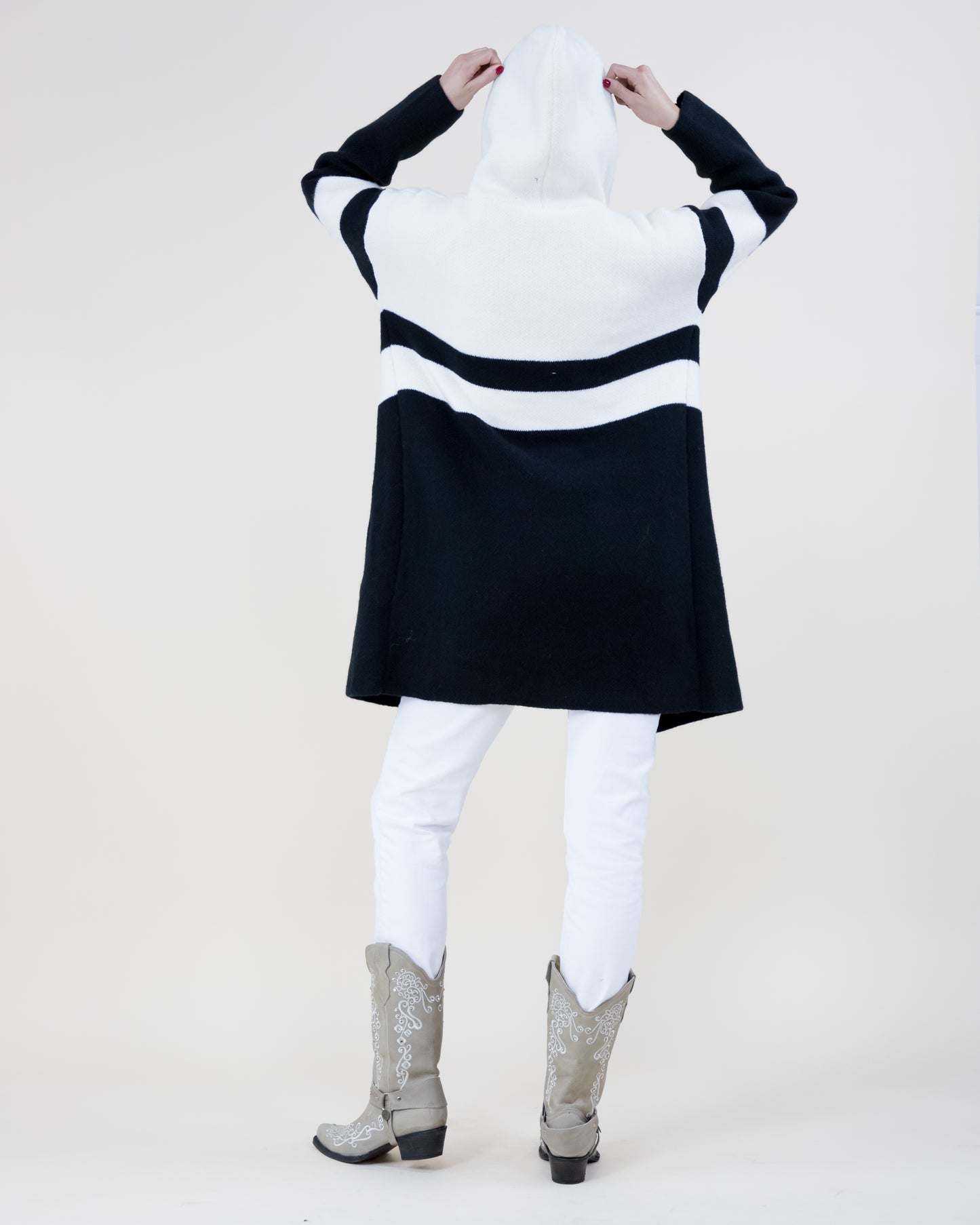 Mid Stripe Open Knit Cardigan Hoodie