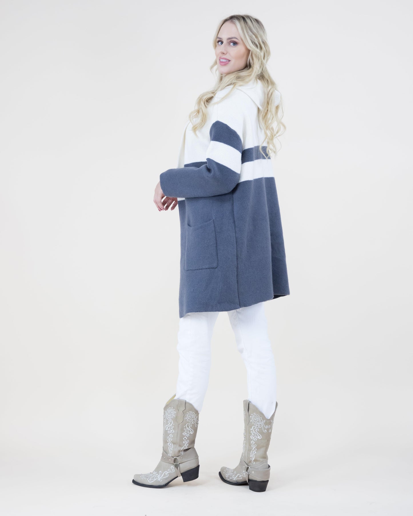 Mid Stripe Open Knit Cardigan Hoodie