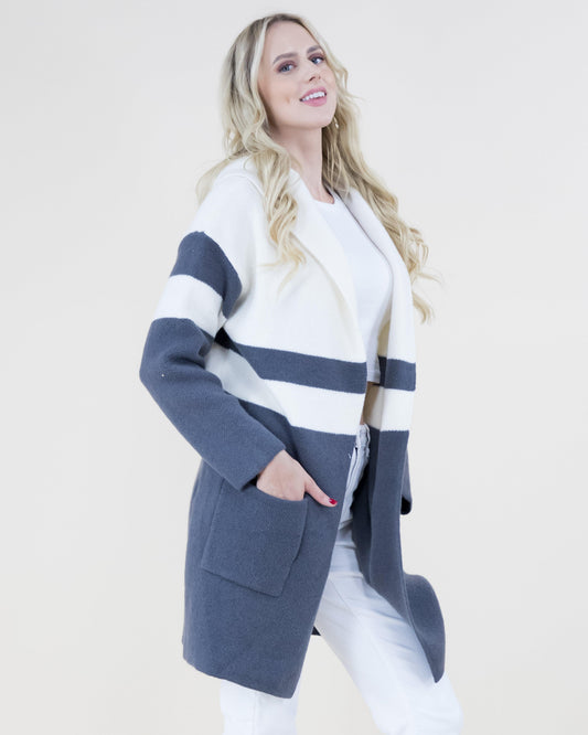Mid Stripe Open Knit Cardigan Hoodie