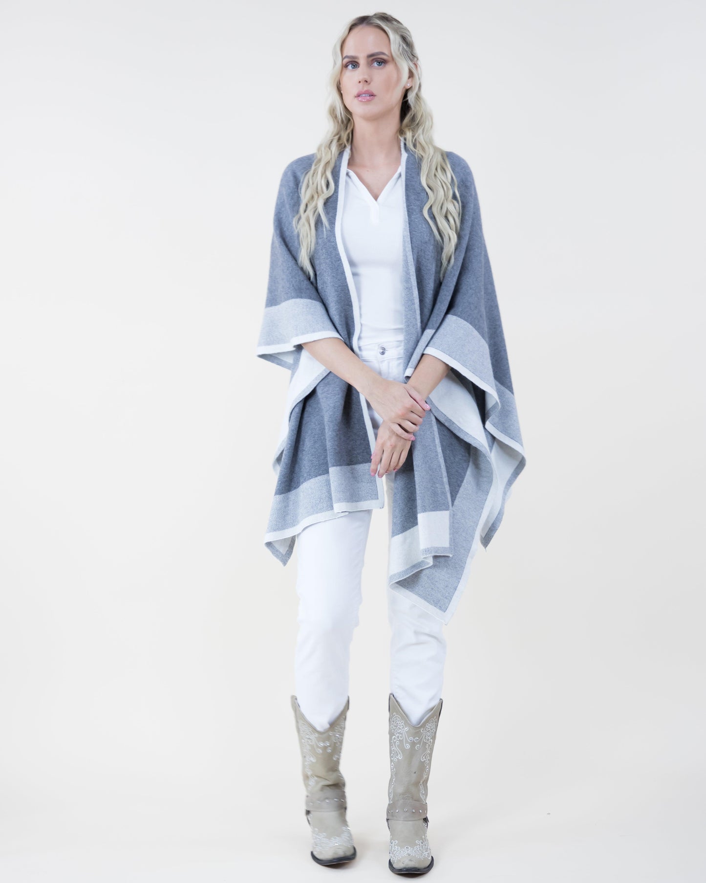 Two Tone Border Tight Knit Kimono