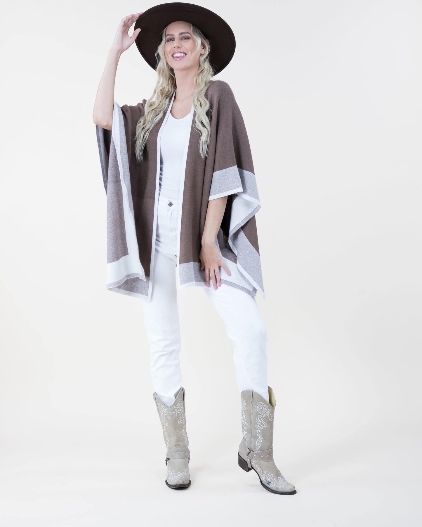 Two Tone Border Tight Knit Kimono