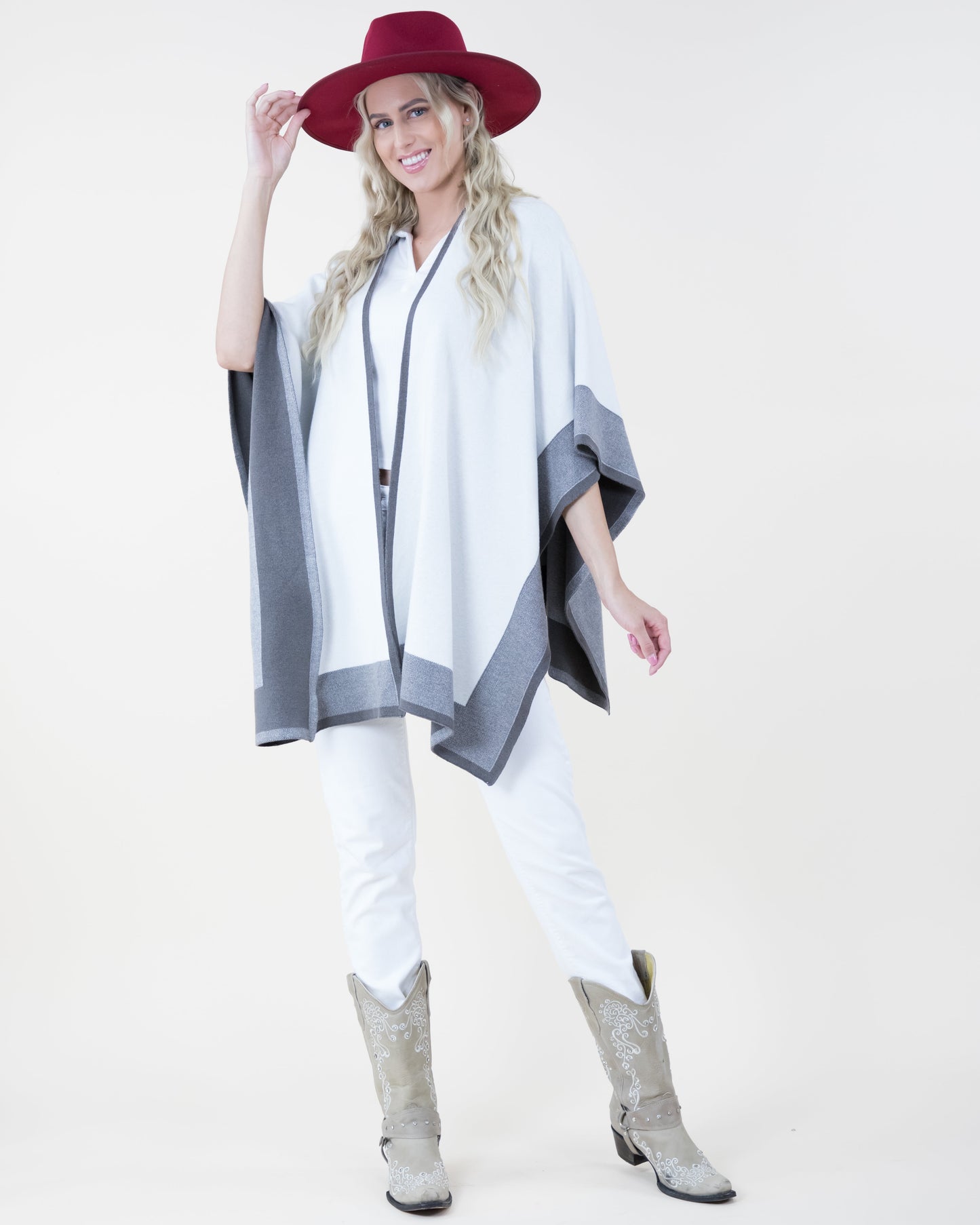 Two Tone Border Tight Knit Kimono