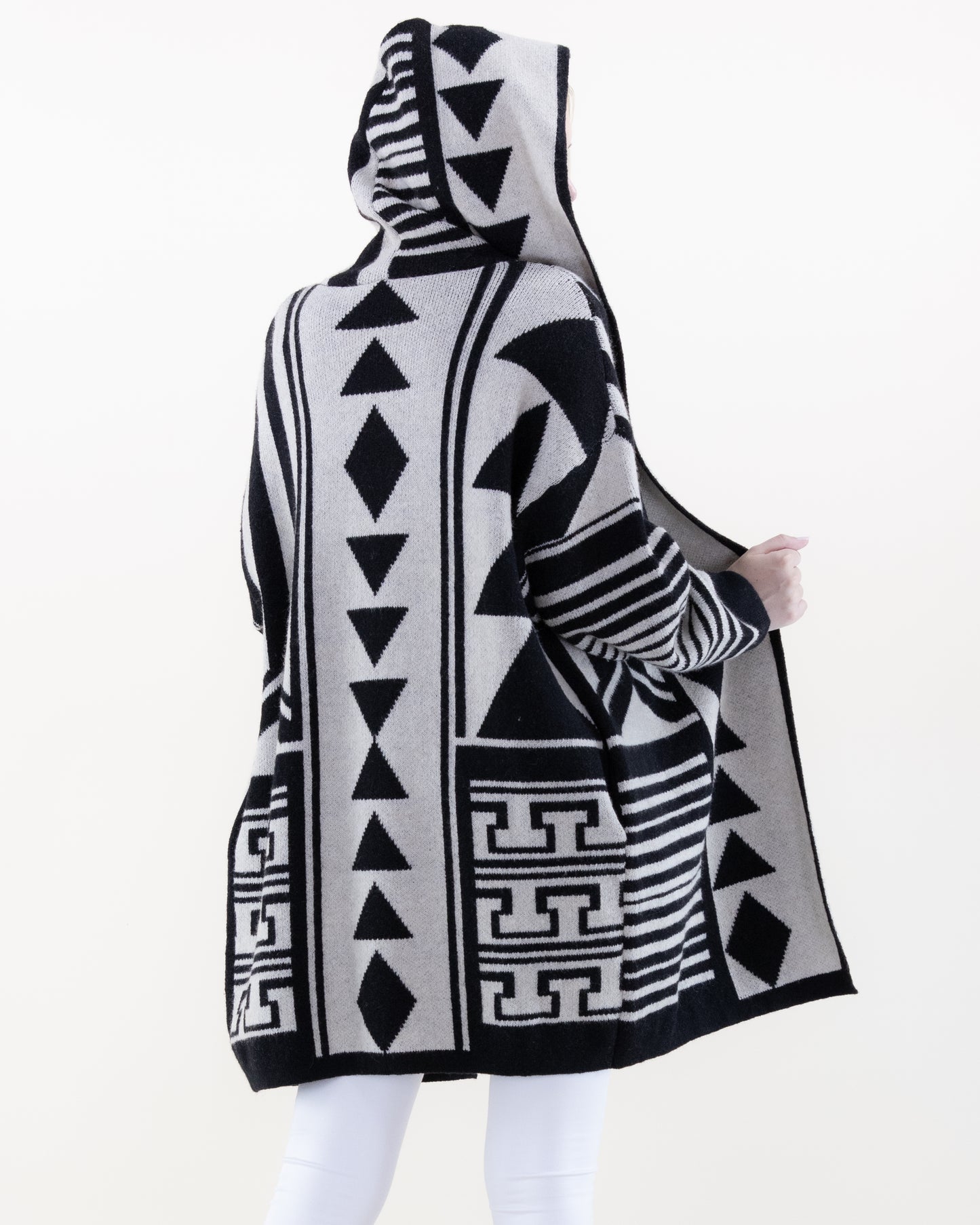 Comfy & Oversized Geometric Hooded Cardigan