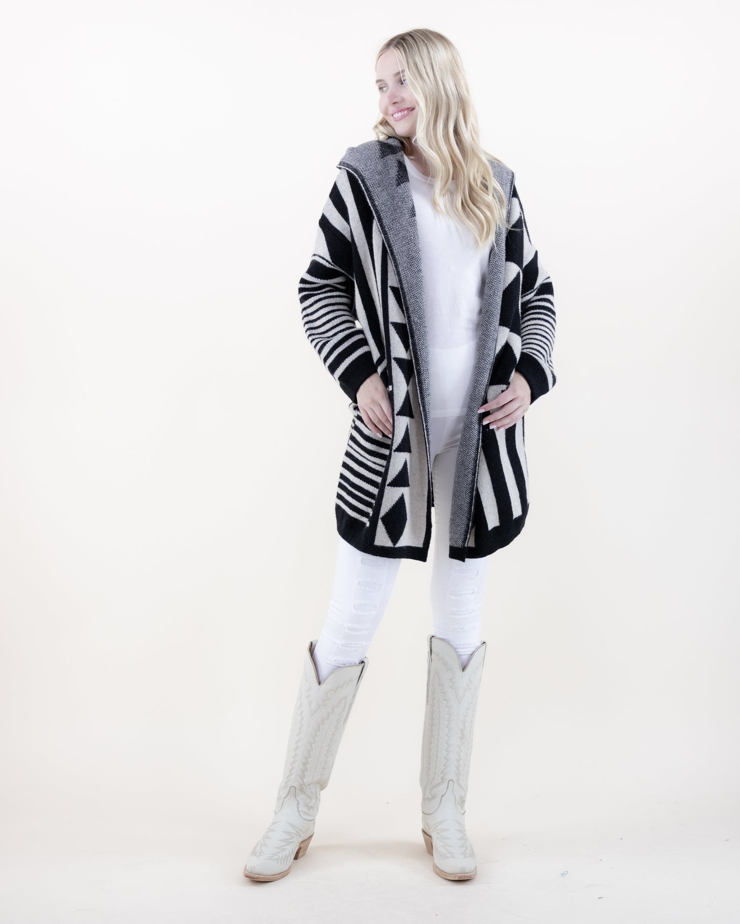 Comfy & Oversized Geometric Hooded Cardigan