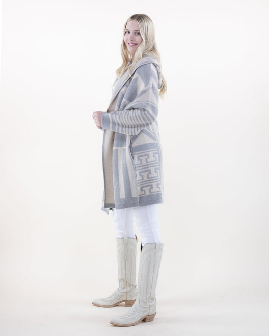 Comfy & Oversized Geometric Hooded Cardigan