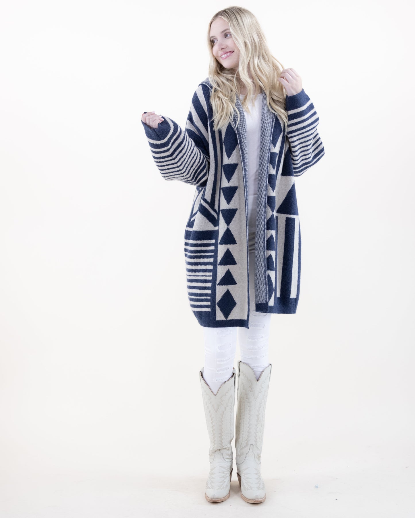 Comfy & Oversized Geometric Hooded Cardigan