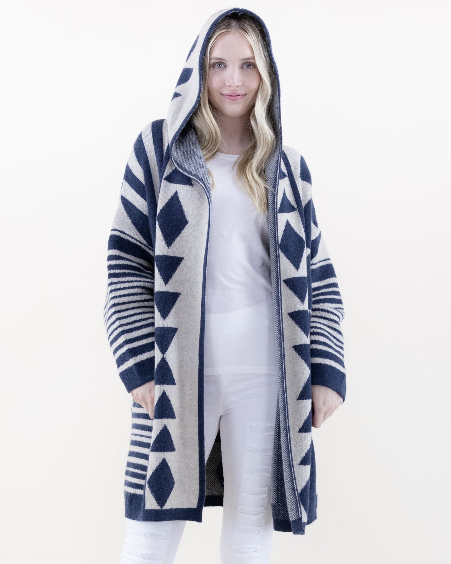 Comfy & Oversized Geometric Hooded Cardigan