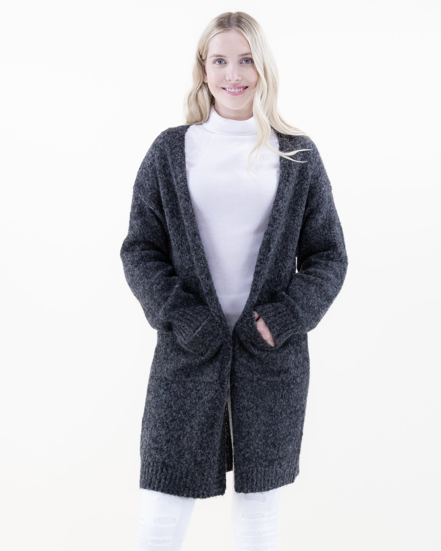 Fuzzy Yarn Comfy Cardigan w/ Front Pockets
