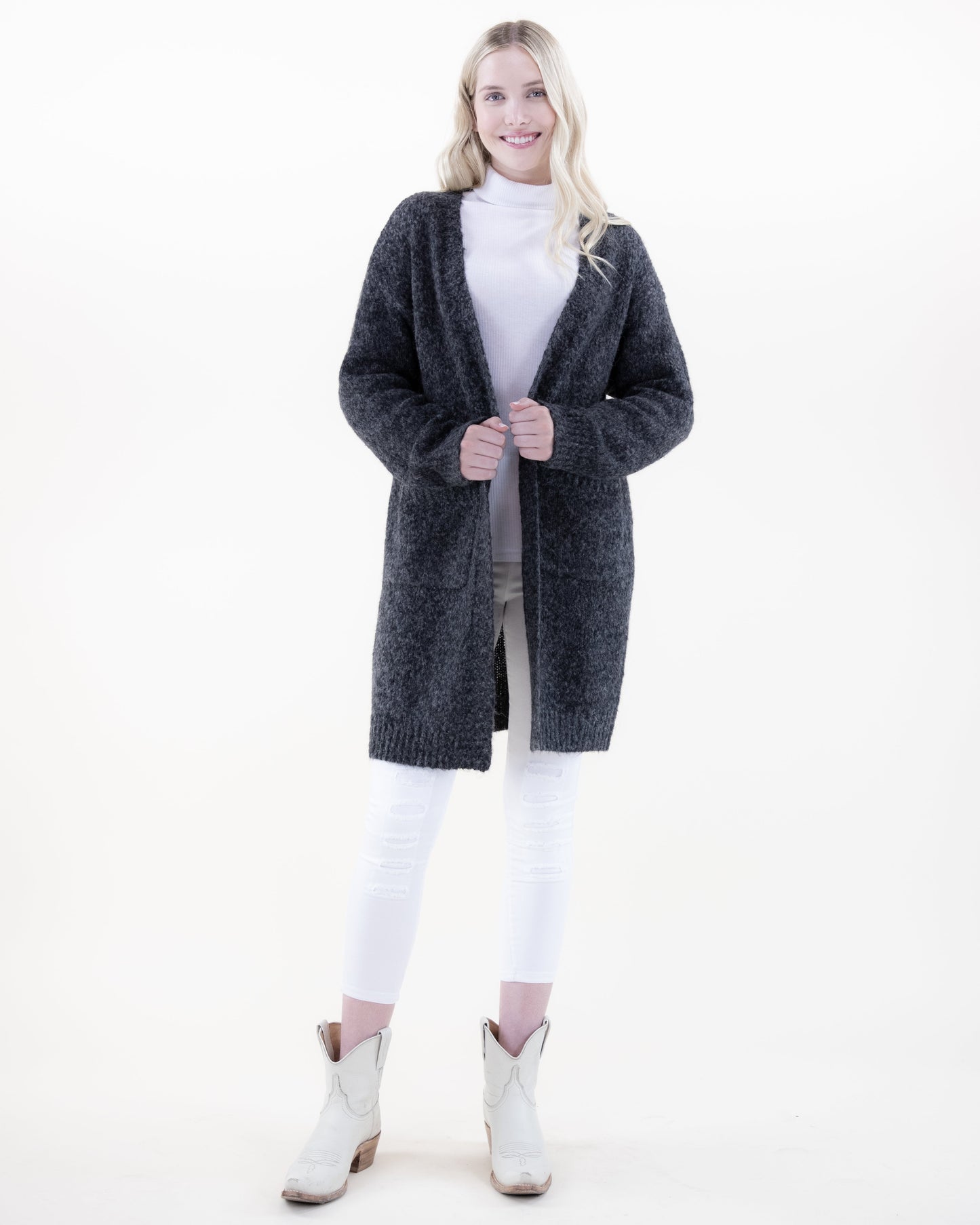 Fuzzy Yarn Comfy Cardigan w/ Front Pockets