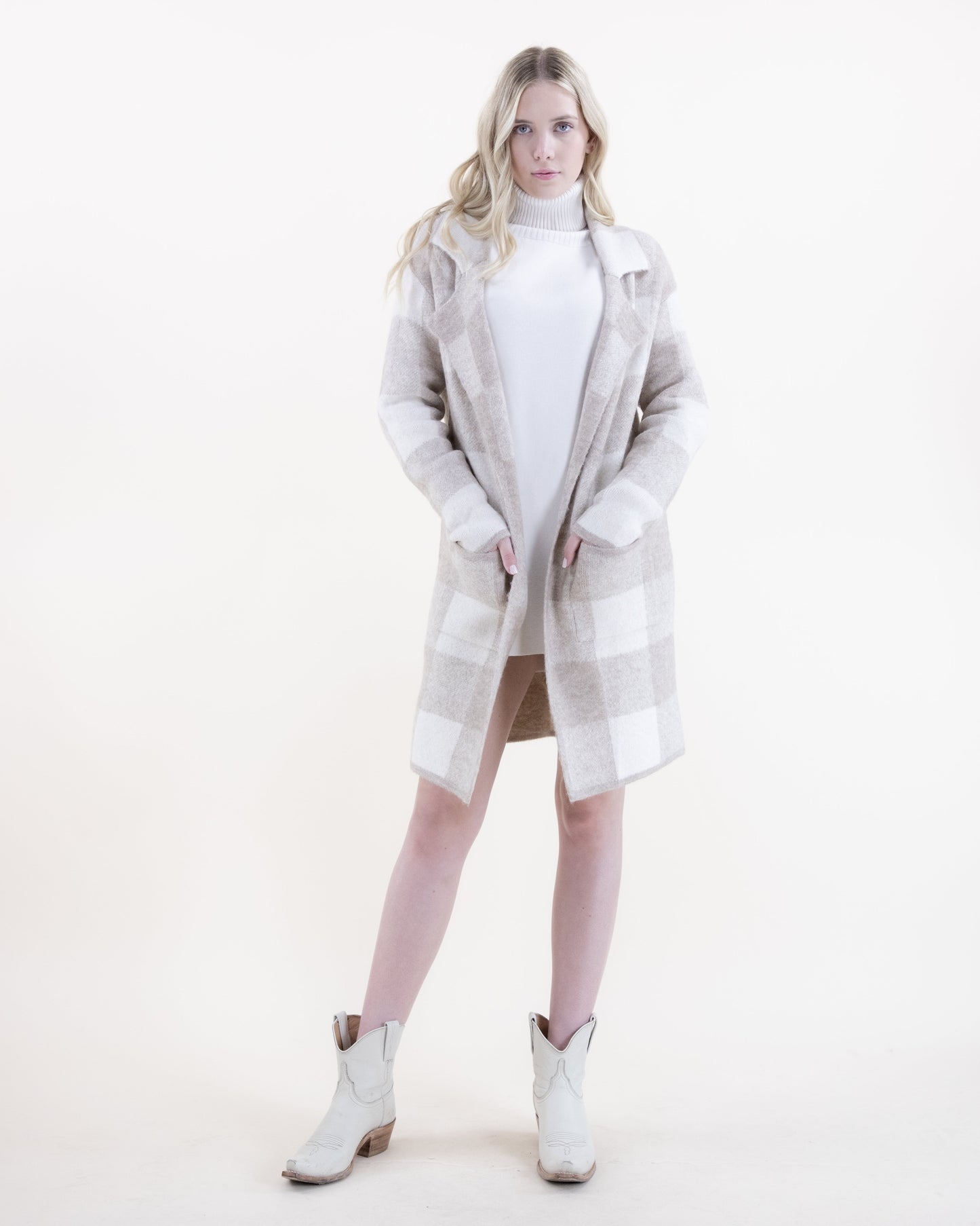Plaid Coatigan w/ Front Pockets