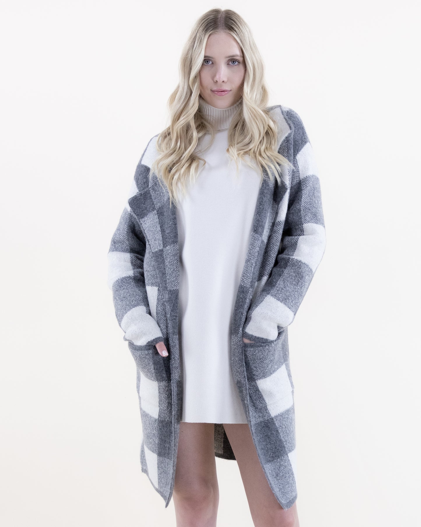 Plaid Coatigan w/ Front Pockets