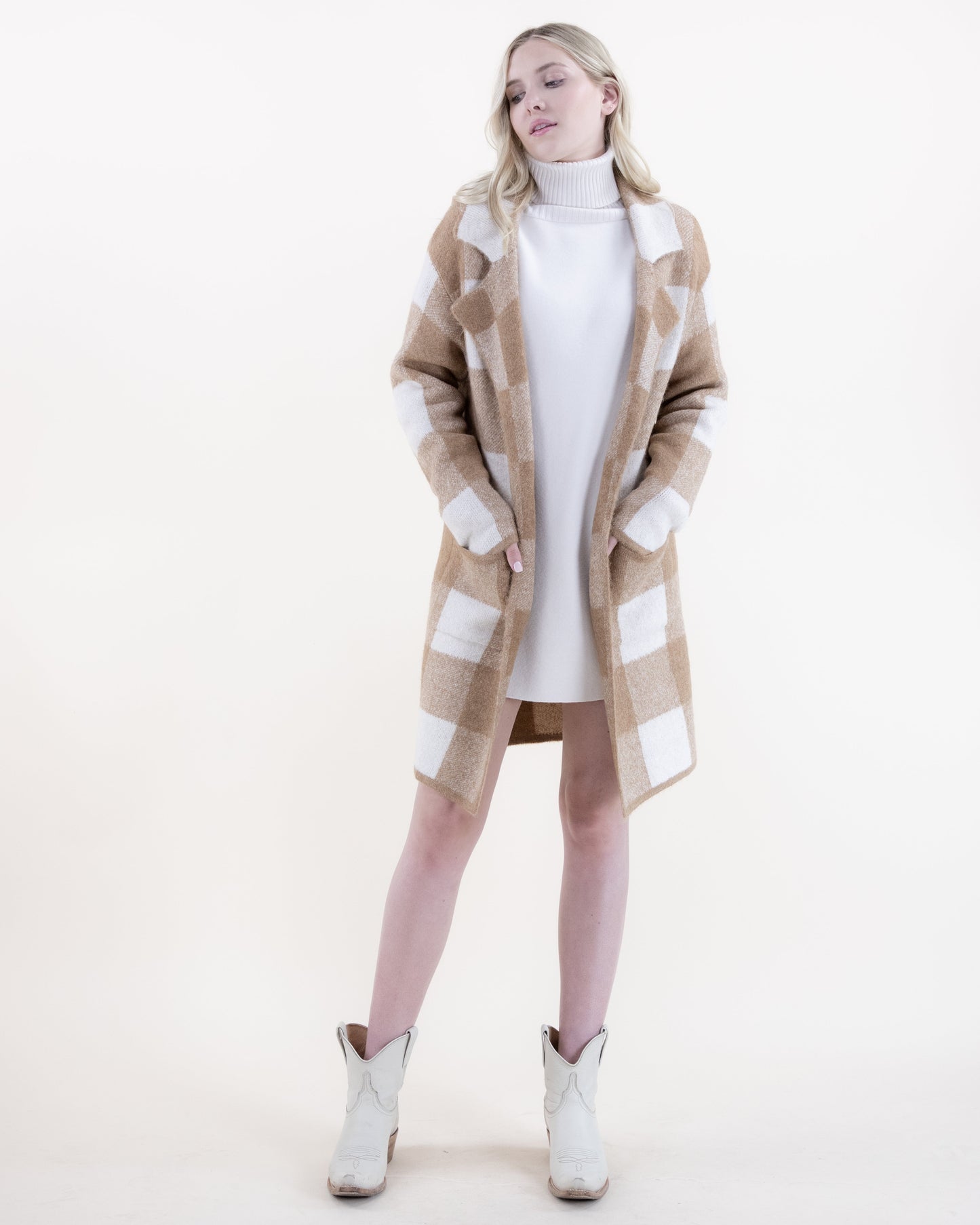 Plaid Coatigan w/ Front Pockets