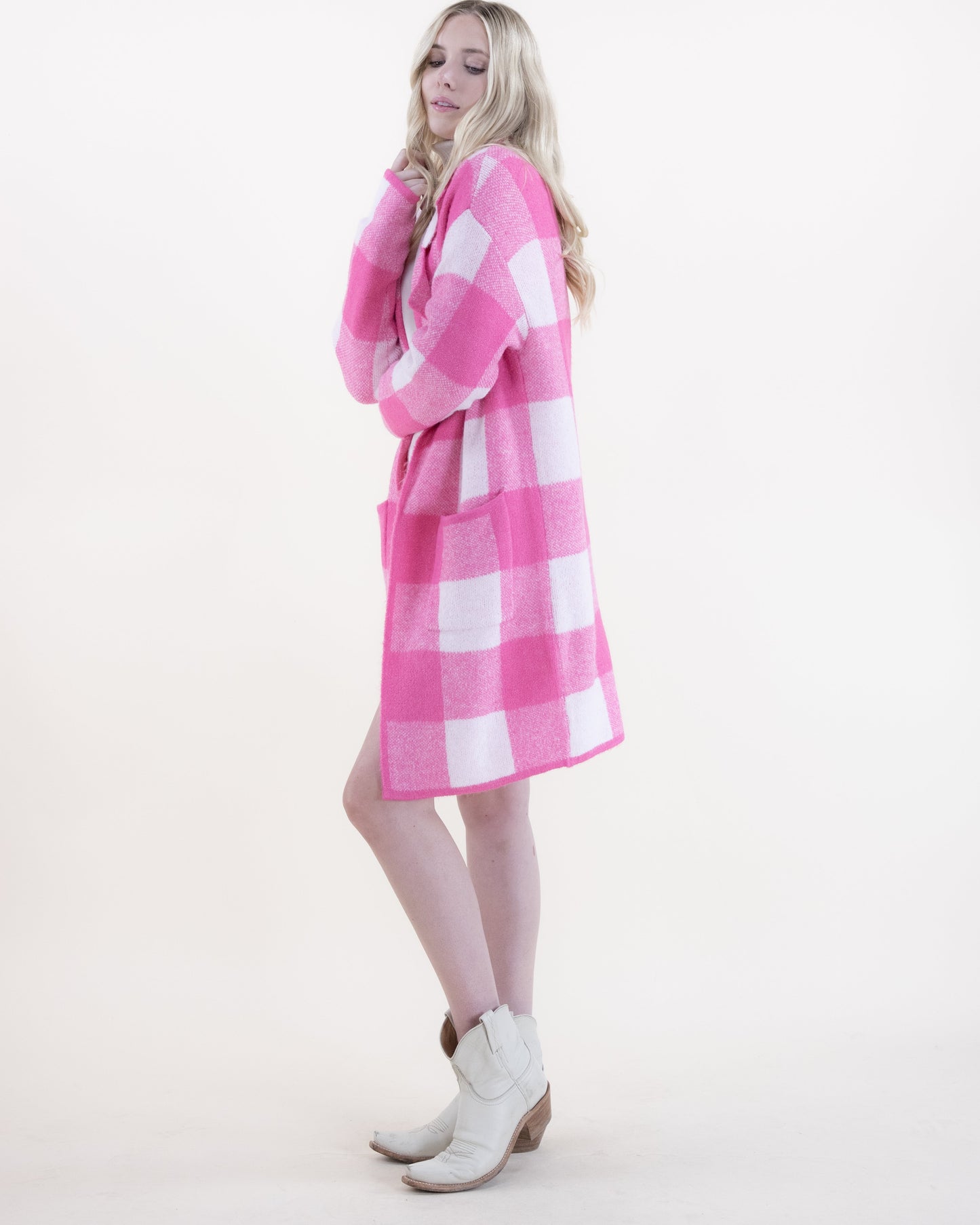 Plaid Coatigan w/ Front Pockets
