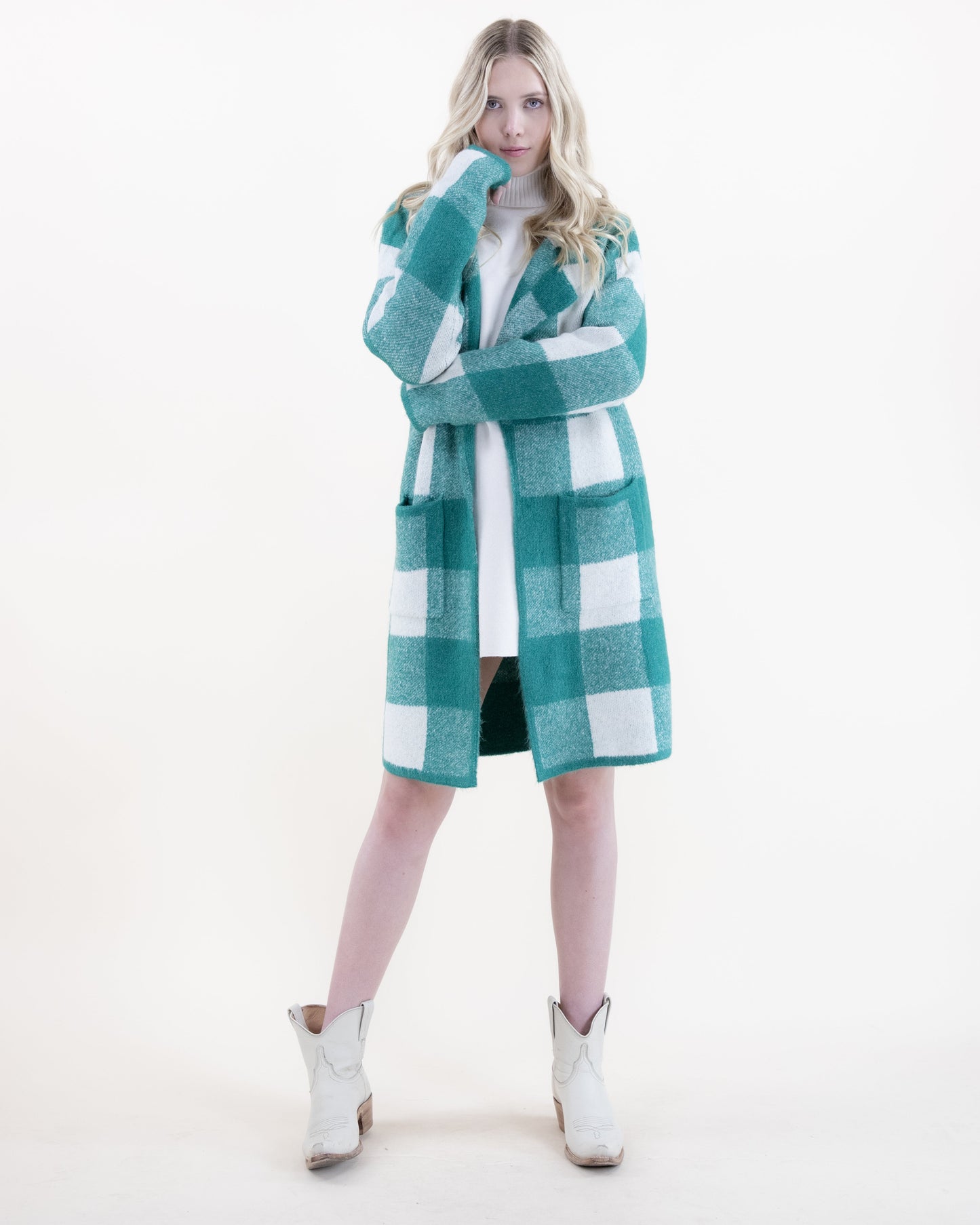 Plaid Coatigan w/ Front Pockets