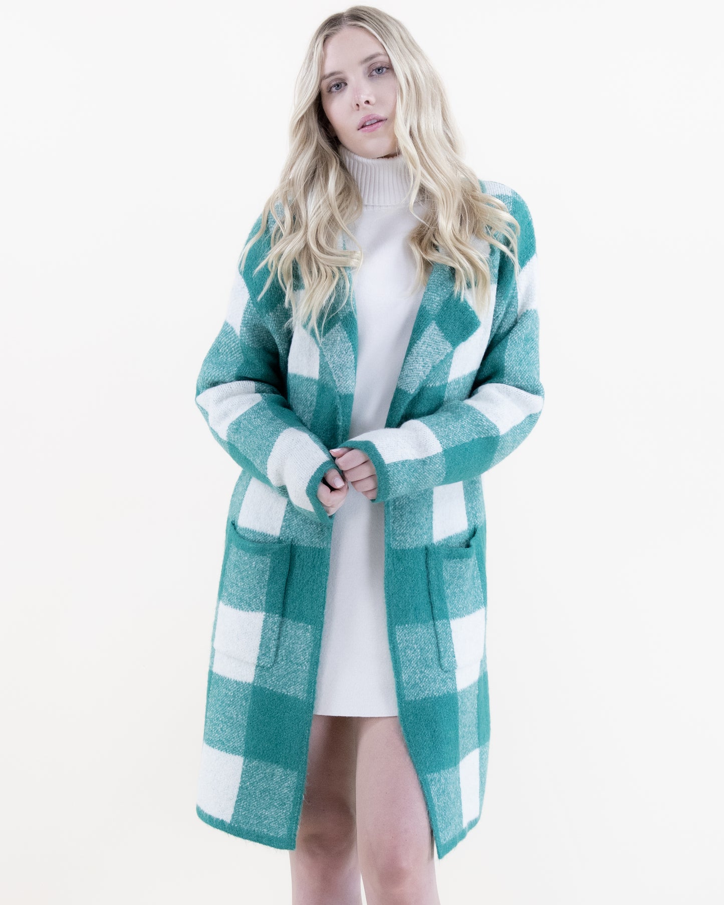 Plaid Coatigan w/ Front Pockets