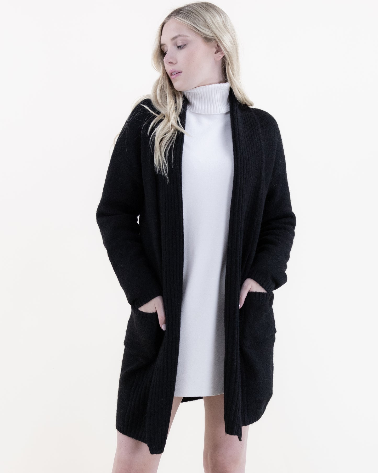 Ribbed Shawl Collar Cardigan w/ Front Pockets