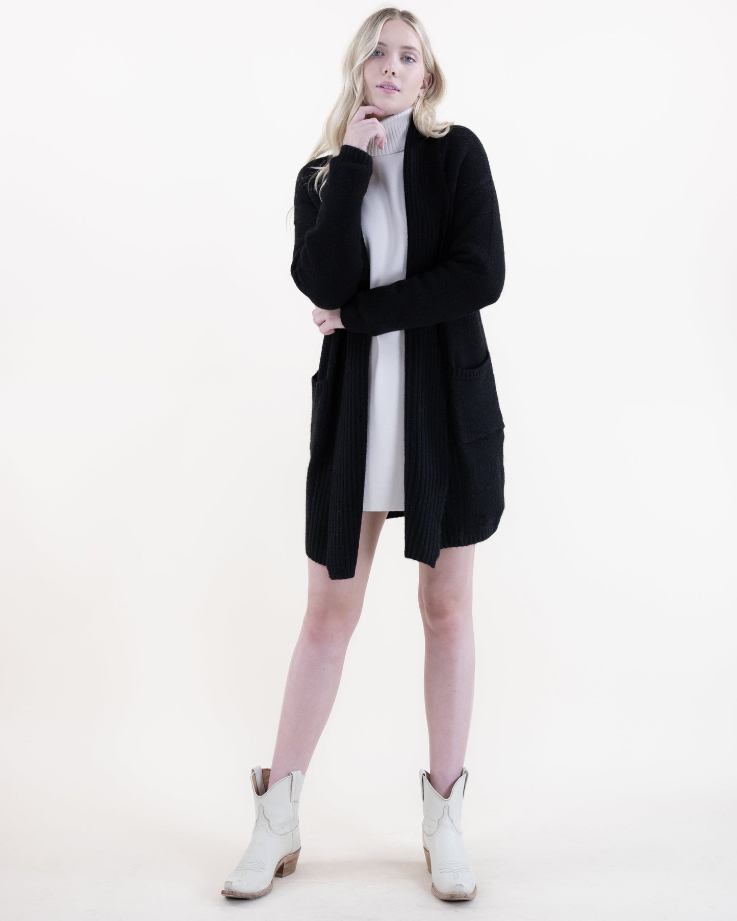 Ribbed Shawl Collar Cardigan w/ Front Pockets