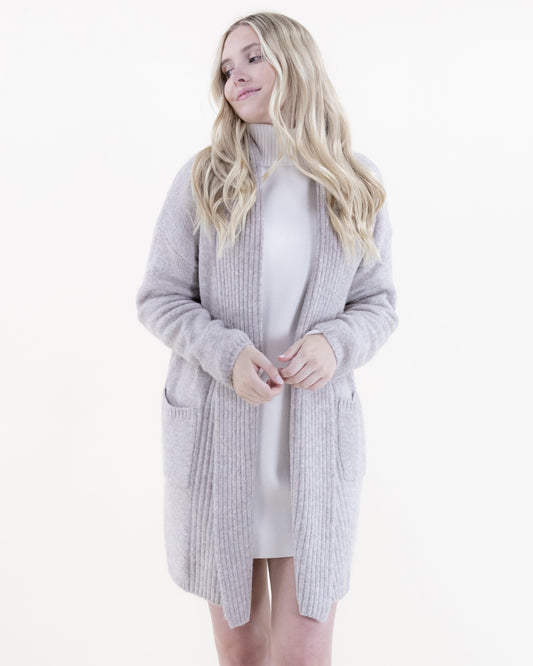 Ribbed Shawl Collar Cardigan w/ Front Pockets
