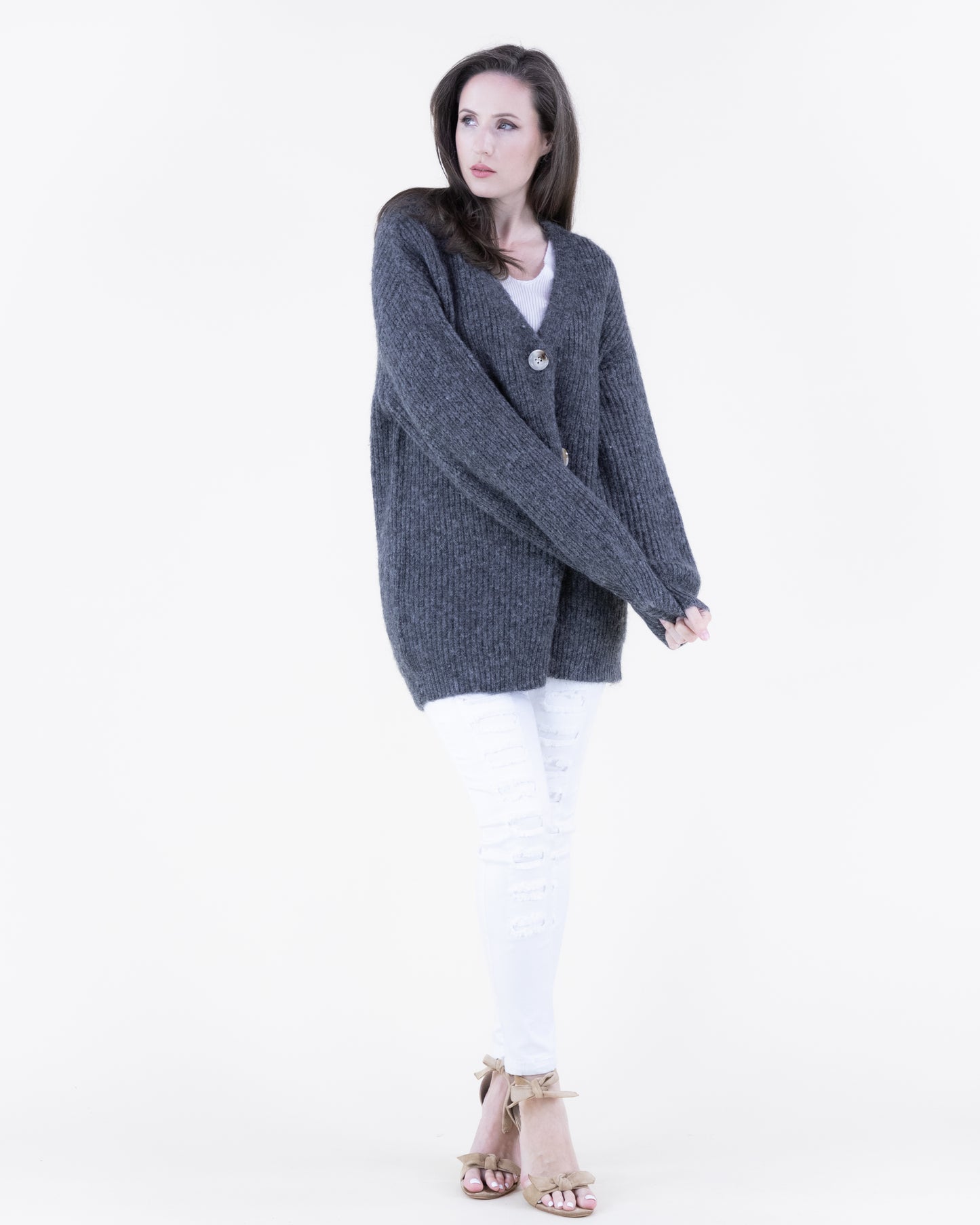 Heathered Wool Blend Oversized Cardigan