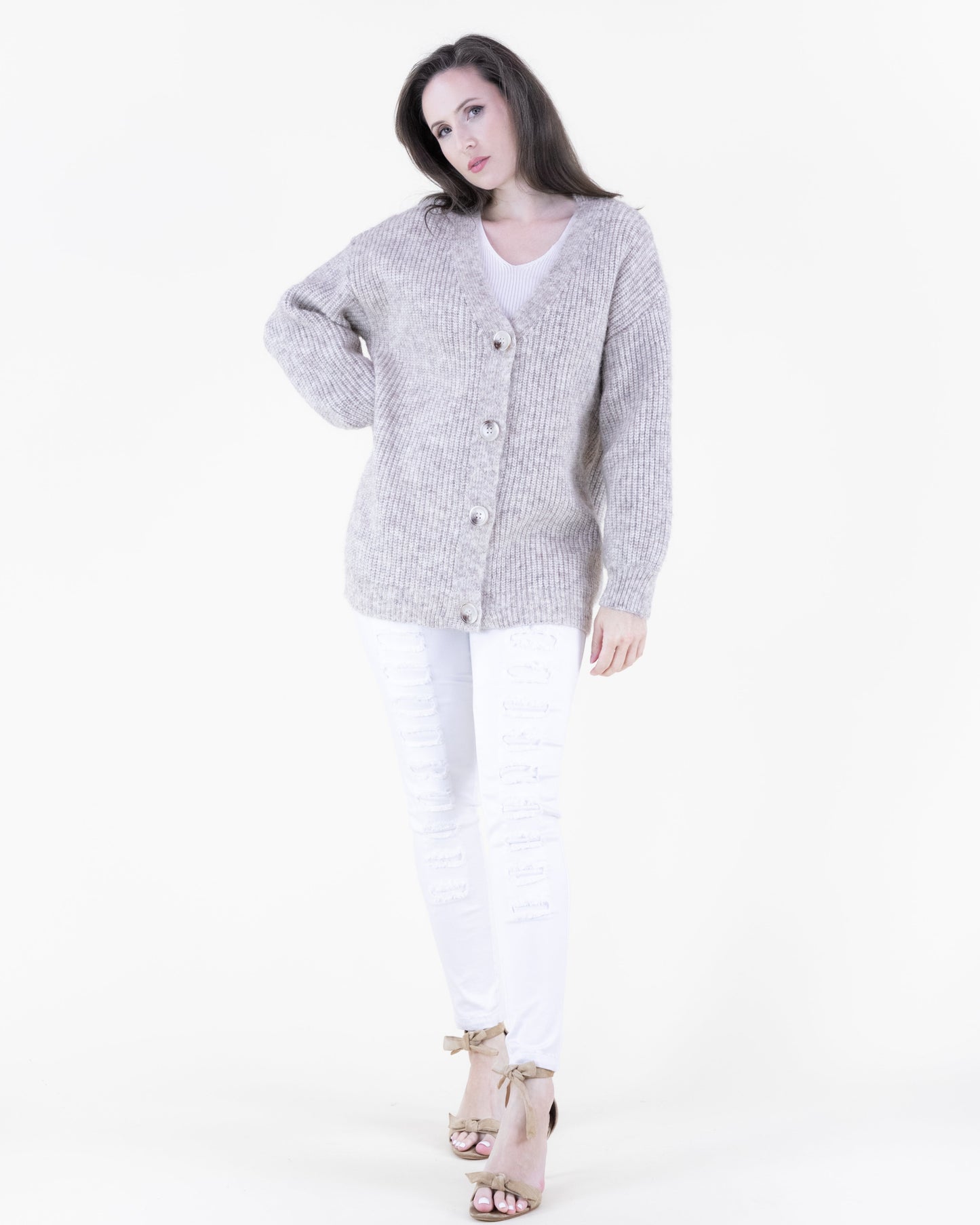 Heathered Wool Blend Oversized Cardigan
