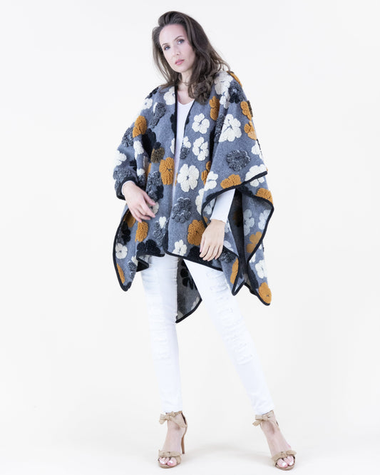 Chunky Flowers Embroidered Ruana Wrap