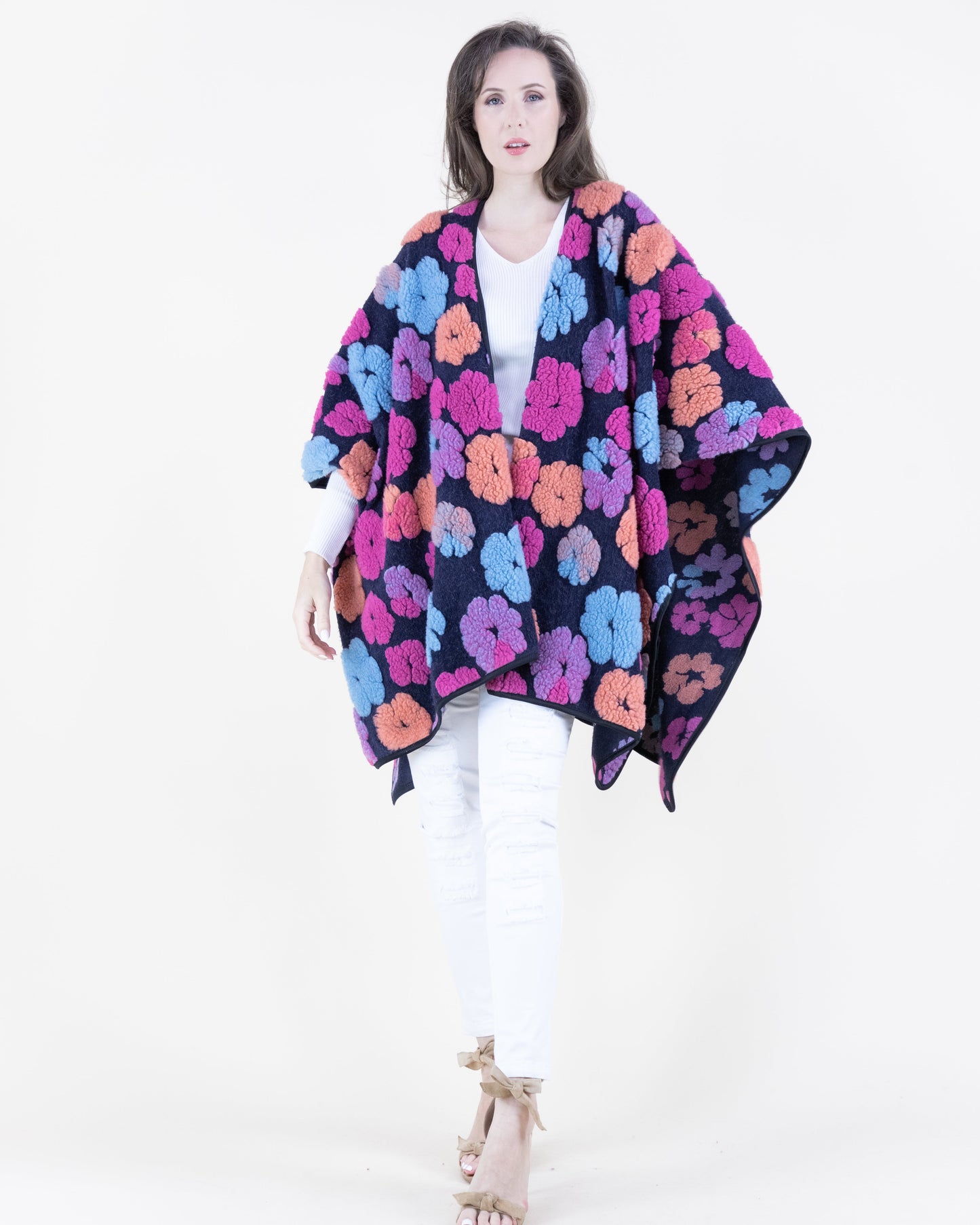 Chunky Flowers Embroidered Ruana Wrap