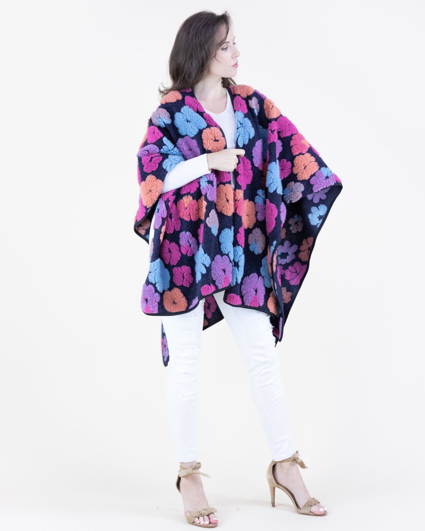 Chunky Flowers Embroidered Ruana Wrap