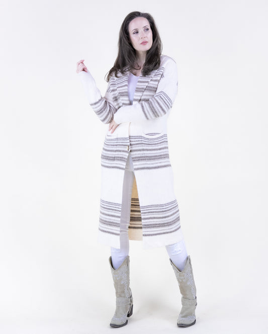 Horizontal Lines Shawl Collar Duster Cardigan