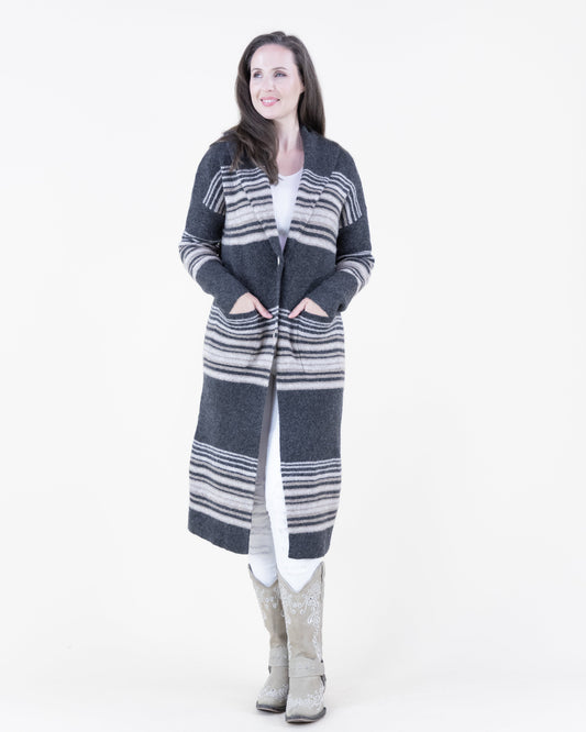Horizontal Lines Shawl Collar Duster Cardigan