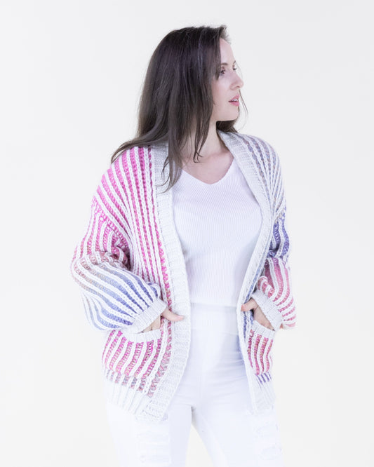 Solid Hem Ombre Ribbed Chunky Cardigan