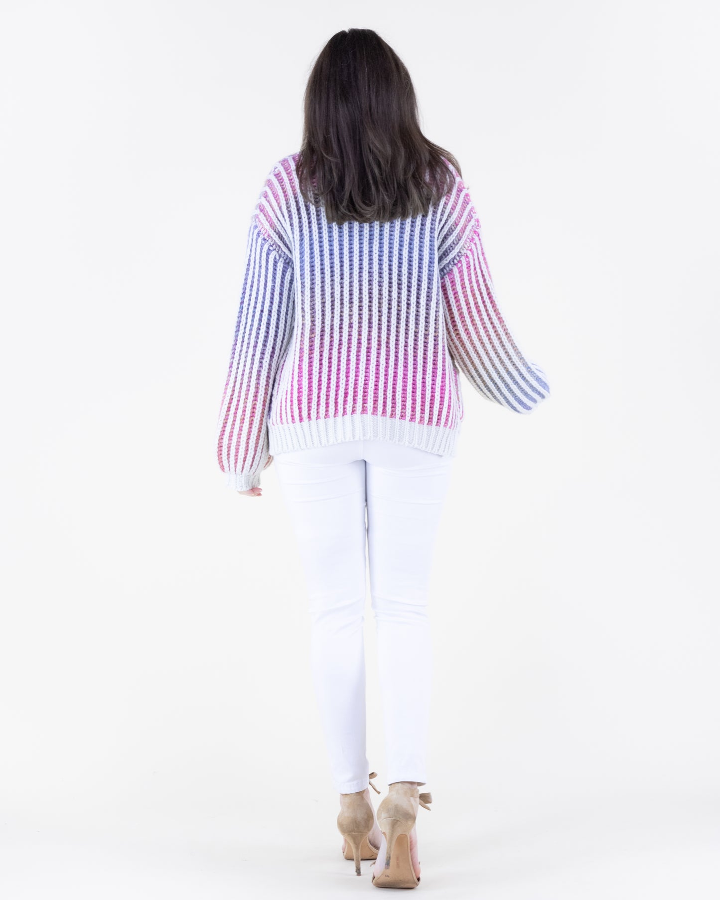 Solid Hem Ombre Ribbed Chunky Cardigan