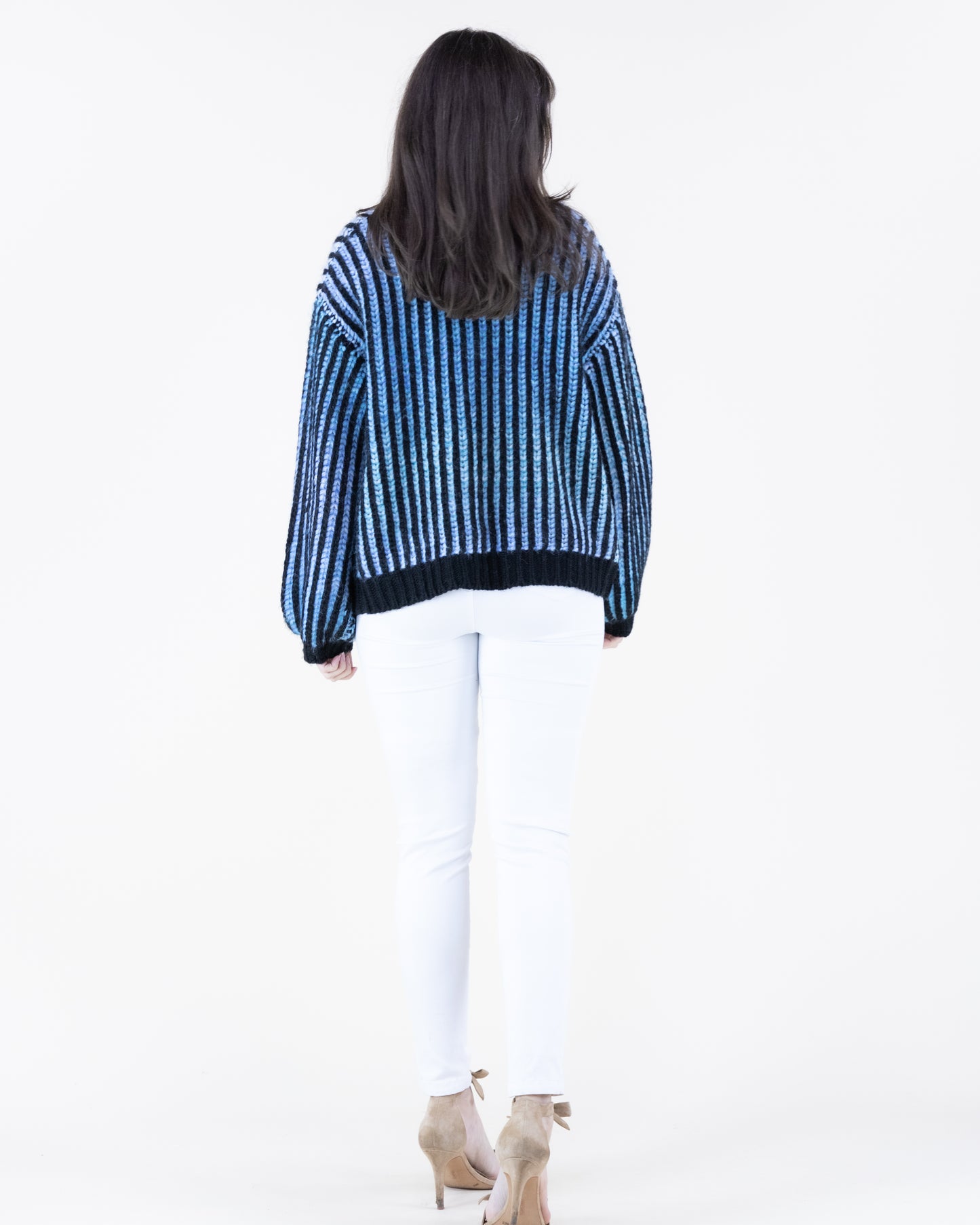 Solid Hem Ombre Ribbed Chunky Cardigan