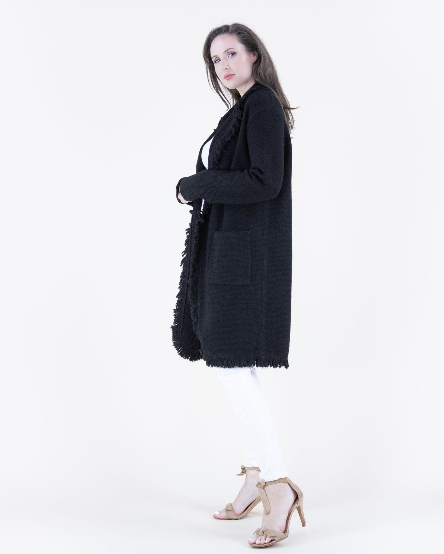 Fringe Lapel Heather Coatigan