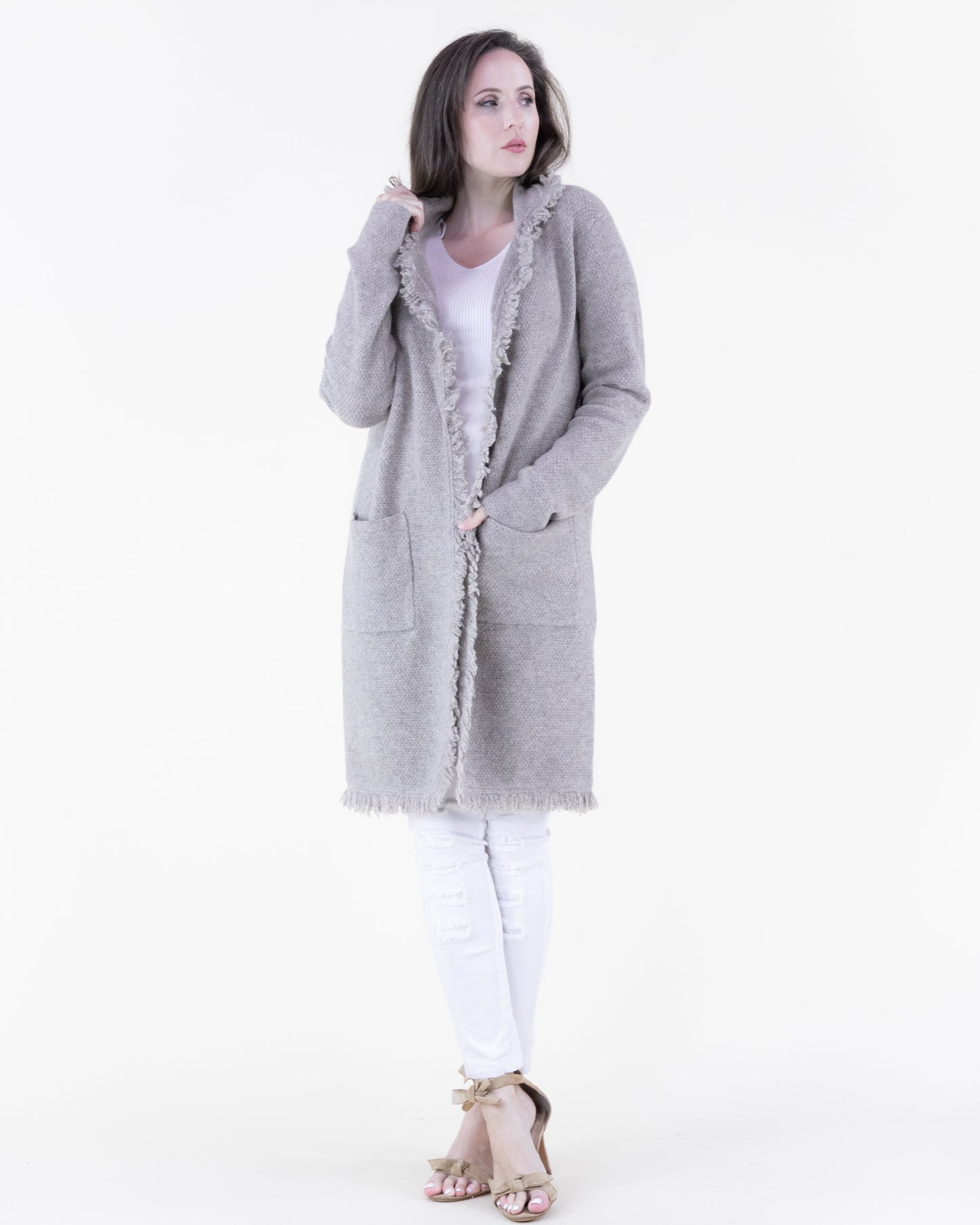 Fringe Lapel Heather Coatigan