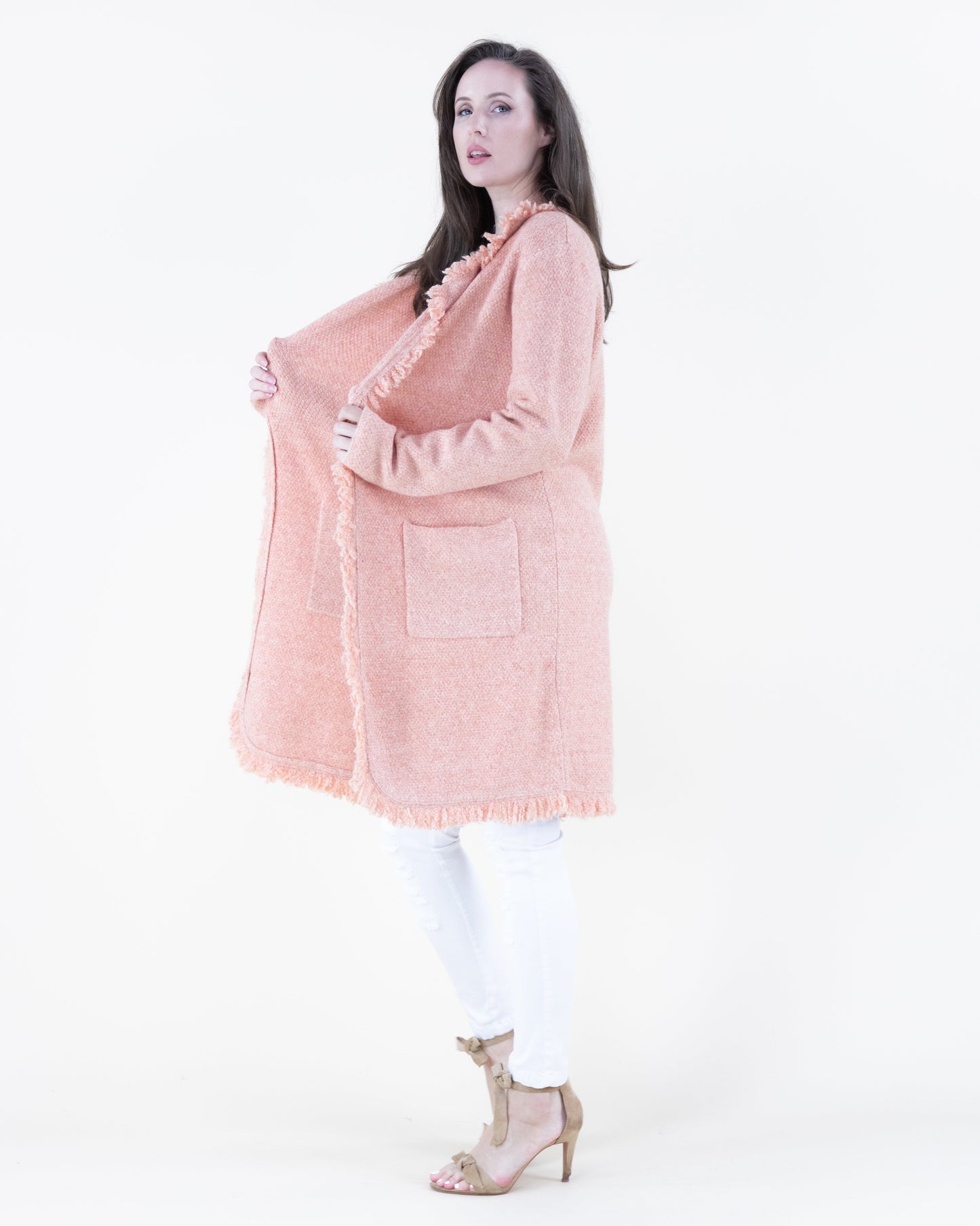 Fringe Lapel Heather Coatigan