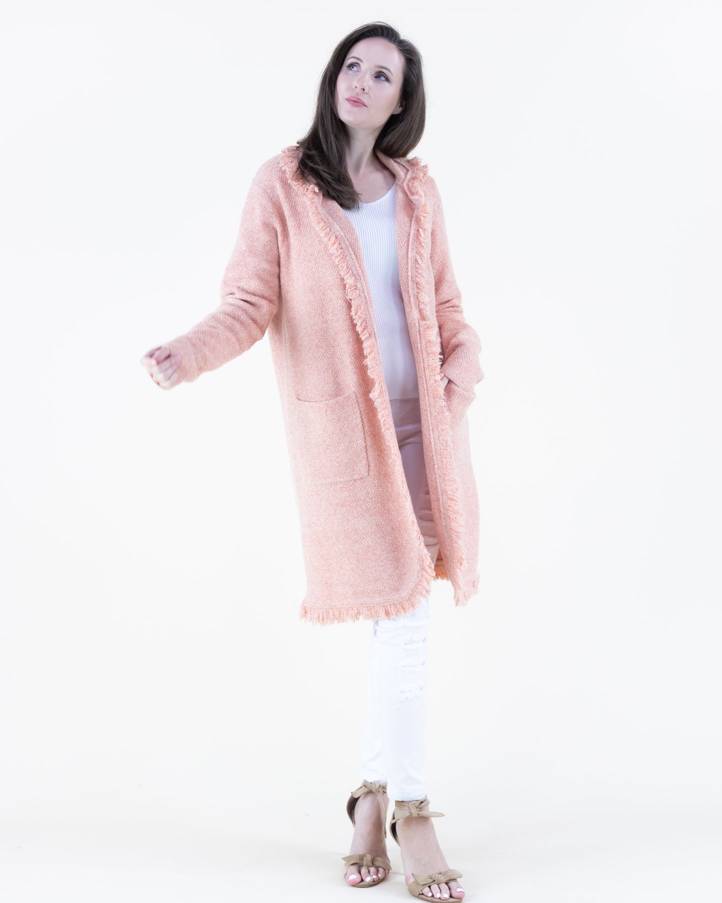 Fringe Lapel Heather Coatigan