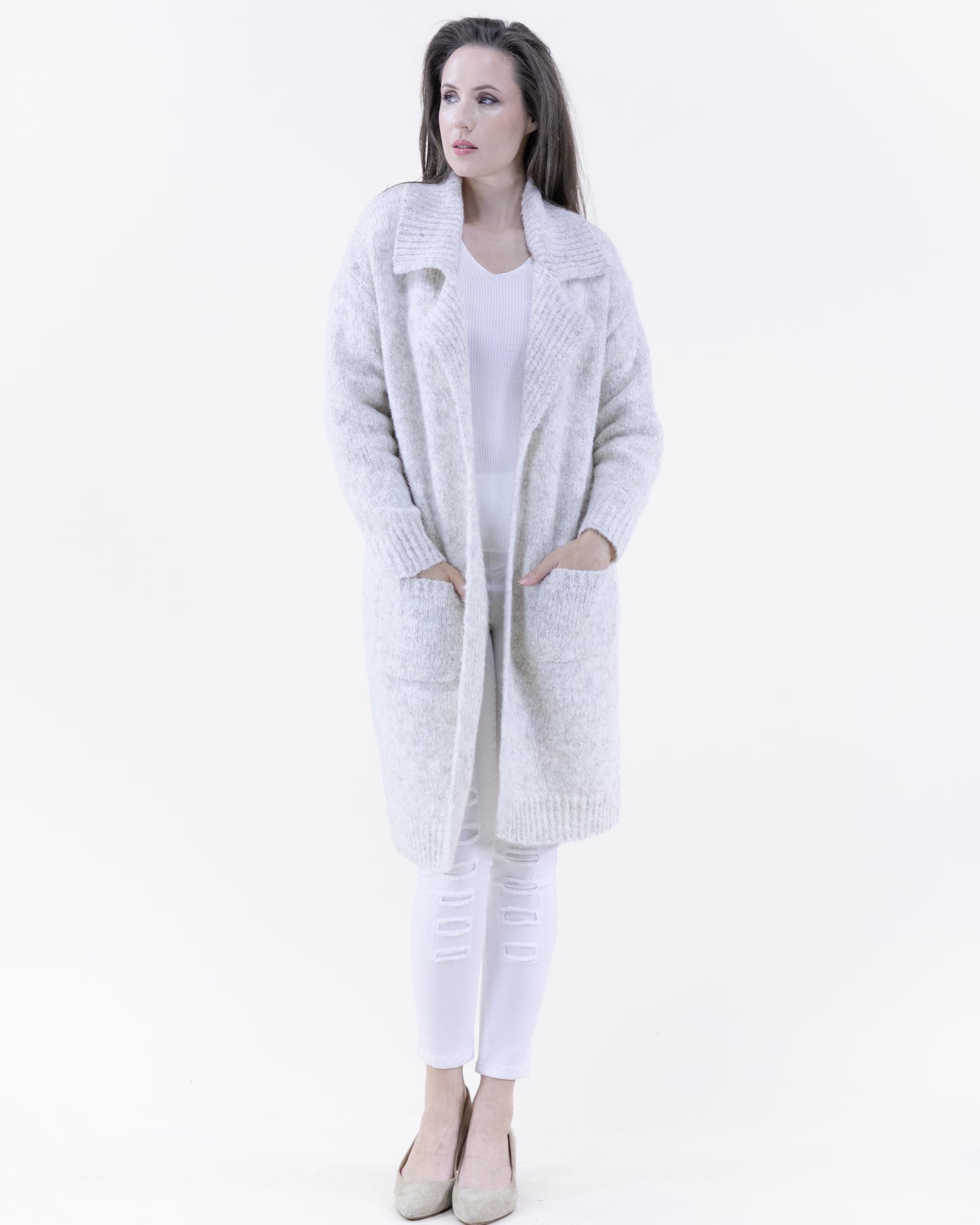 Ribbed Notch Lapel Heather Coatigan - (S/M, L/XL)